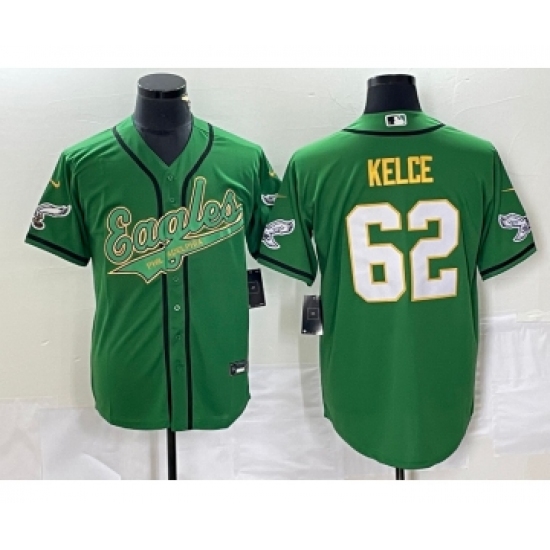 Men's Nike Philadelphia Eagles #62 Jason Kelce Green Gold Cool Base Stitched Baseball Jersey - Ujersey