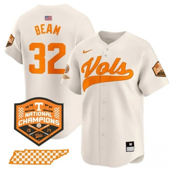 Men's Tennessee Volunteers #32 Drew Beam Cream 2024 Champions Vapor Limited Stitched Jersey - Ujersey
