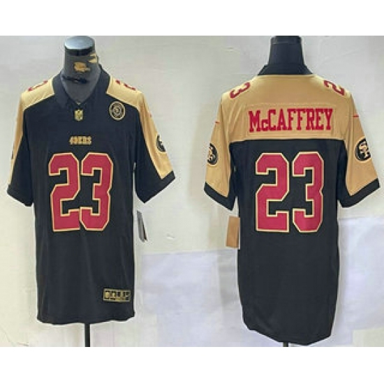 Men's San Francisco 49ers #23 Christian McCaffrey Balck Golden FUSE Vapor Limited Stitched Jersey - Ujersey