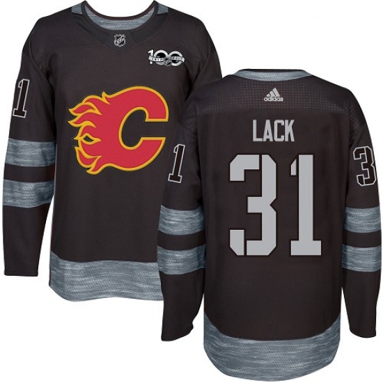 Men's Adidas Calgary Flames #31 Eddie Lack Authentic Black 1917-2017 100th Anniversary NHL Jersey - Ujersey