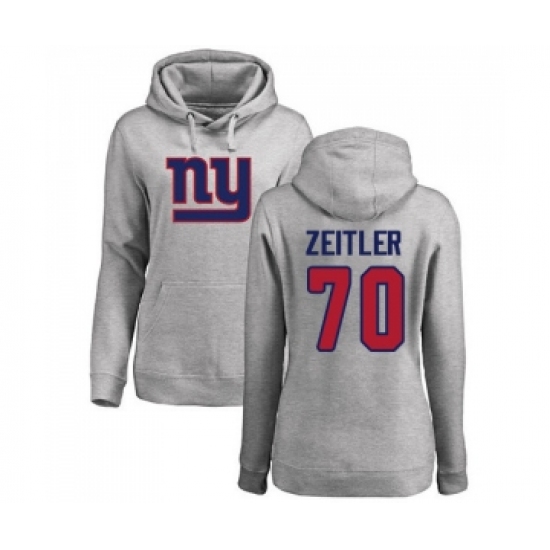 Football Women's New York Giants #70 Kevin Zeitler Ash Name & Number Logo Pullover Hoodie - Ujersey