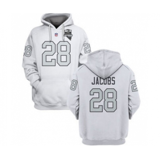 Men's Las Vegas Raiders #28 Josh Jacobs 2021 Inaugural Patch White Pullover Football Hoodie - Ujersey