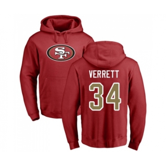 Football San Francisco 49ers #34 Jason Verrett Red Name & Number Logo Pullover Hoodie - Ujersey NHL