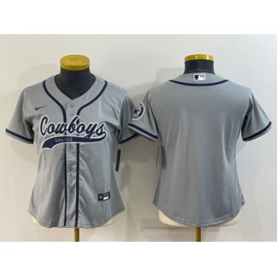 Women's Dallas Cowboys Blank Grey With Patch Cool Base Stitched Baseball Jersey - Ujersey