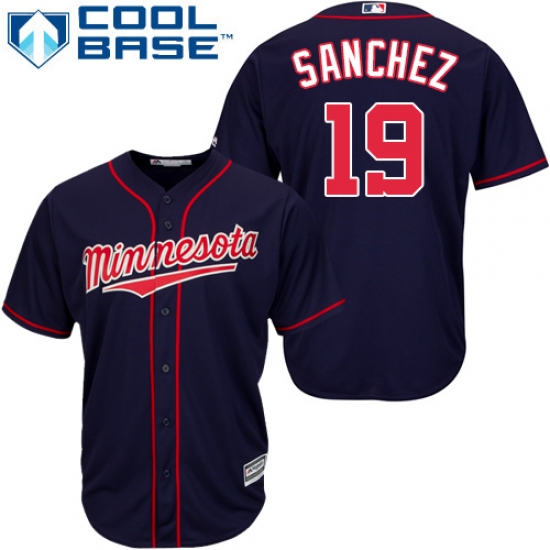 Youth Majestic Minnesota Twins #19 Anibal Sanchez Replica Navy Blue Alternate Road Cool Base MLB Jersey - Ujersey