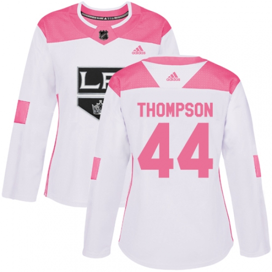 Women's Adidas Los Angeles Kings #44 Nate Thompson Authentic White Pink Fashion NHL Jersey - Ujersey