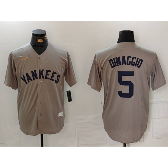 Men's New York Yankees #5 Joe DiMaggio Name Grey Stitched Nike Throwback Jersey - Ujersey
