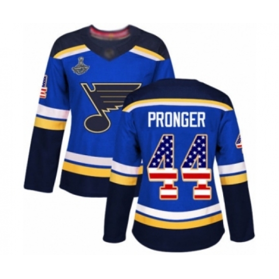 Women's St. Louis Blues #44 Chris Pronger Authentic Blue USA Flag Fashion 2019 Stanley Cup Champions Hockey Jersey - Ujersey