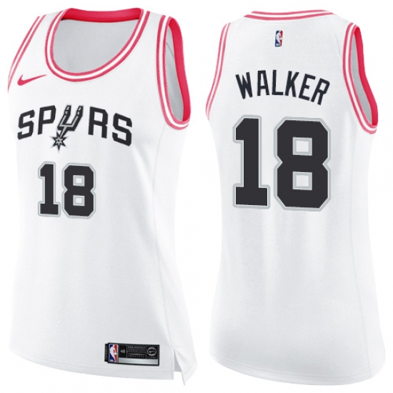 Women's Nike San Antonio Spurs #18 Lonnie Walker Swingman White Pink Fashion NBA Jersey - Ujersey