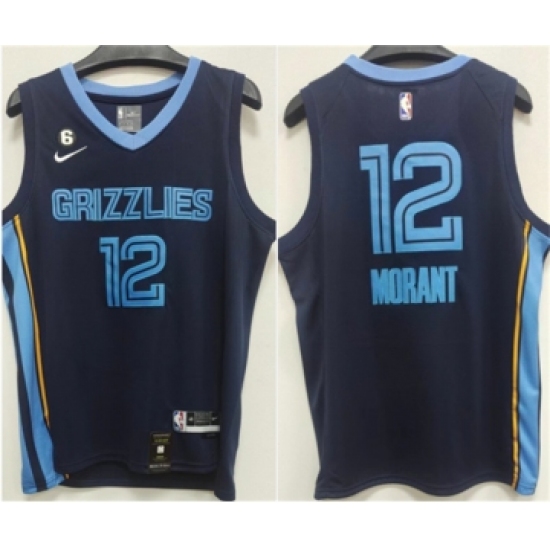 Men's Memphis Grizzlies #12 Ja Morant Navy With NO.6 Patch Stitched Jersey - Ujersey