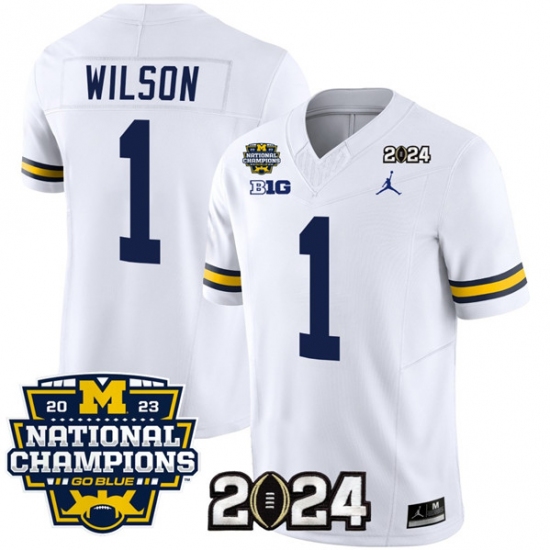Men's Michigan Wolverines #1 Roman Wilson White 2024 F.U.S.E. With 2023 National Champions Stitched Jersey - Ujersey