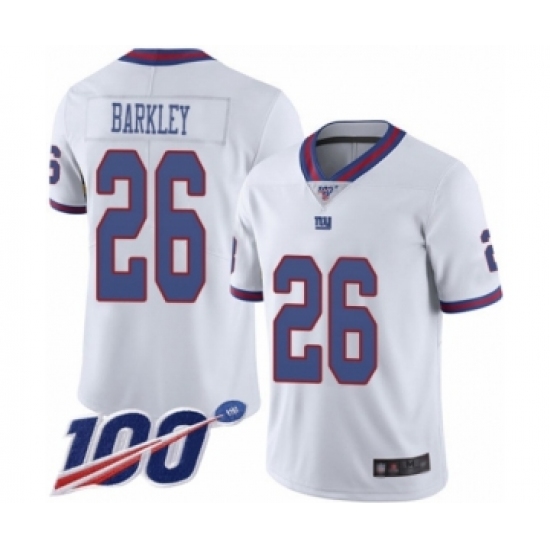 Men's New York Giants #26 Saquon Barkley Limited White Rush Vapor Untouchable 100th Season Football Jersey