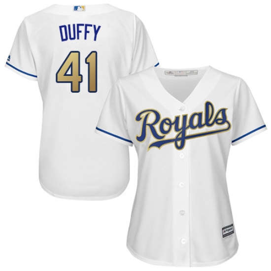 Women's Majestic Kansas City Royals #41 Danny Duffy Authentic White Home Cool Base MLB Jersey - Ujersey