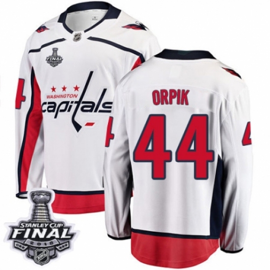 Men's Washington Capitals #44 Brooks Orpik Fanatics Branded White Away Breakaway 2018 Stanley Cup Final NHL Jersey - Ujersey