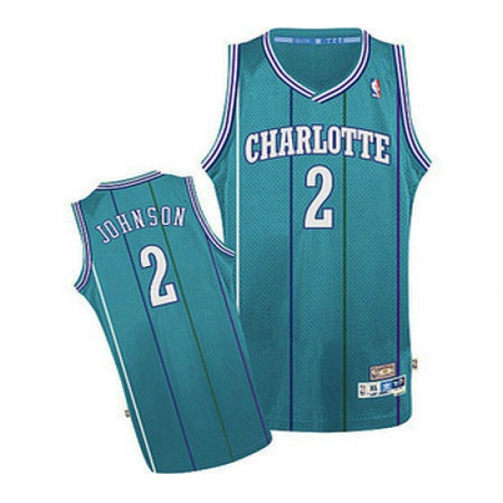 Men's Adidas Charlotte Hornets #2 Larry Johnson Authentic Light Blue Throwback NBA Jersey - Ujersey
