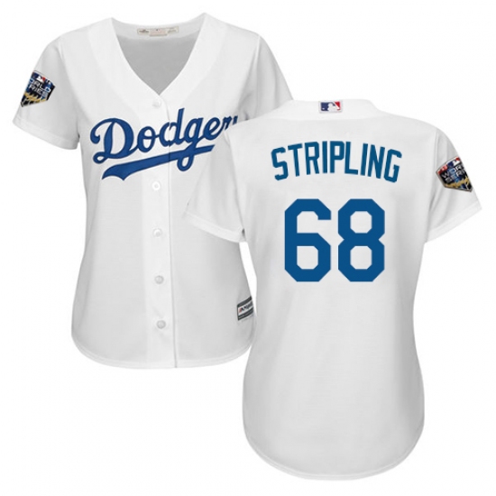 Women's Majestic Los Angeles Dodgers #68 Ross Stripling Authentic White Home Cool Base 2018 World Series MLB Jersey - Ujersey