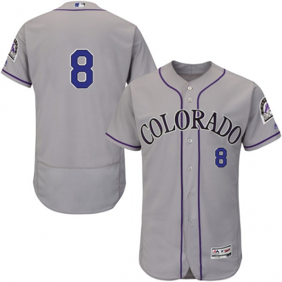 Men's Majestic Colorado Rockies #8 Gerardo Parra Grey Road Flex Base Authentic Collection MLB Jersey