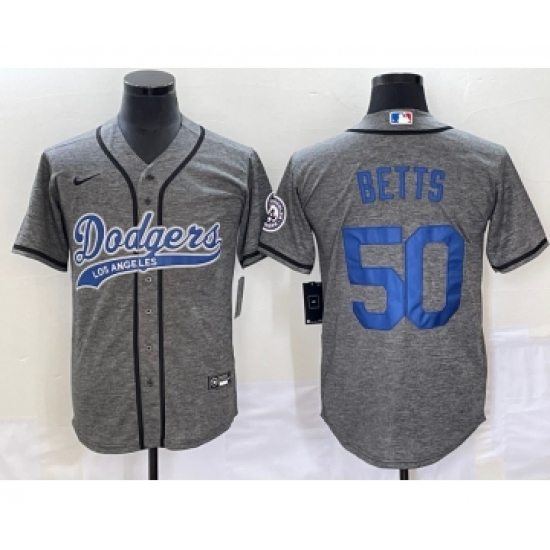 Men's Los Angeles Dodgers #50 Mookie Betts Grey Gridiron Cool Base Stitched Baseball Jersey - ujerseystore