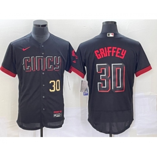 Men's Cincinnati Reds #30 Ken Griffey Jr Number Black 2023 City Connect Flex Base Stitched Jersey - Ujersey