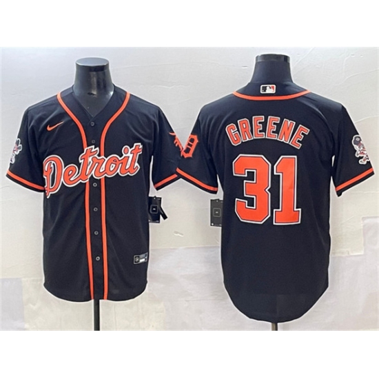 Men's Detroit Tigers #31 Riley Greene Black With Cool Base Stitched Baseball Jersey - Ujersey