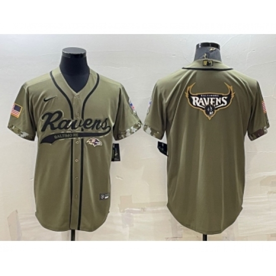 Men's Baltimore Ravens Olive Salute to Service Team Big Logo Cool Base Stitched Baseball Jersey - Ujersey