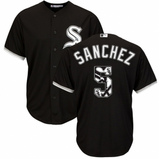 Men's Majestic Chicago White Sox #5 Yolmer Sanchez Authentic Black Team Logo Fashion Cool Base MLB Jersey - Ujersey