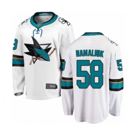 Men's San Jose Sharks #58 Dillon Hamaliuk Fanatics Branded White Away Breakaway Hockey Jersey - Ujersey