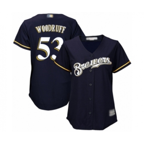 Women's Milwaukee Brewers #53 Brandon Woodruff Authentic Navy Blue Alternate Cool Base Baseball Jersey - Ujersey