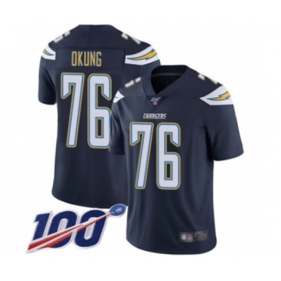 Men's Los Angeles Chargers #76 Russell Okung Navy Blue Team Color Vapor Untouchable Limited Player 100th Season Football Jersey - Ujersey