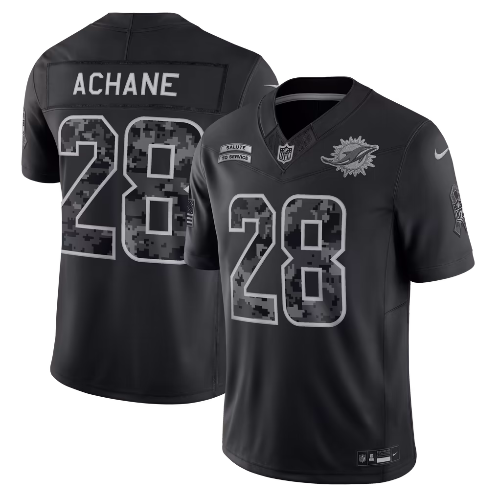 Men's Miami Dolphins De’Von Achane Nike Black 2026 Salute to Service Stitched Limited Jersey - U-jersey