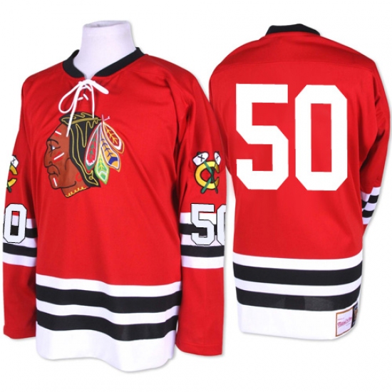 Men's Mitchell and Ness Chicago Blackhawks #50 Corey Crawford Premier Red 1960-61 Throwback NHL Jersey - Ujersey