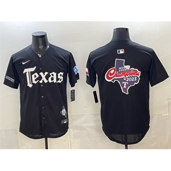 Men's Texas Rangers Team Big Logo Black Gothic Mexico 2025 Vapor Premier Limited Stitched Baseball Jersey - Ujersey