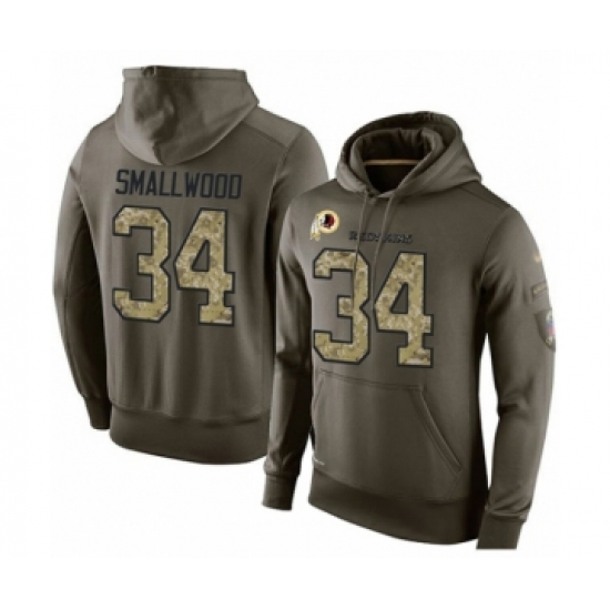 Football Men's Washington Redskins #34 Wendell Smallwood Green Salute To Service Pullover Hoodie - Ujersey