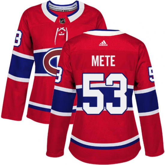 Women's Adidas Montreal Canadiens #53 Victor Mete Authentic Red Home NHL Jersey - Ujersey