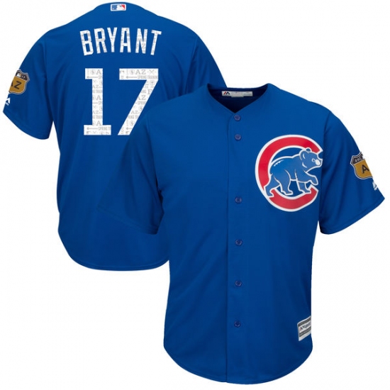 Youth Majestic Chicago Cubs #17 Kris Bryant Authentic Royal Blue 2017 Spring Training Cool Base MLB Jersey - Ujersey