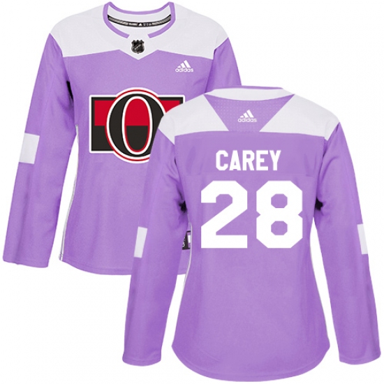 Women's Adidas Ottawa Senators #28 Paul Carey Authentic Purple Fights Cancer Practice NHL Jersey - Ujersey
