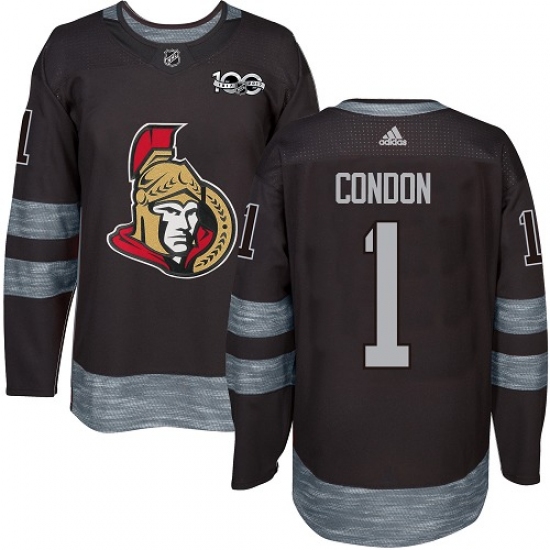 Men's Adidas Ottawa Senators #1 Mike Condon Authentic Black 1917-2017 100th Anniversary NHL Jersey - Ujersey