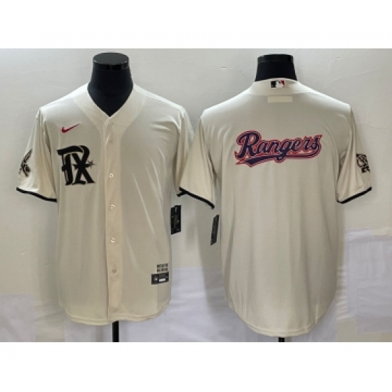 Men's Texas Rangers Cream Team Big Logo 2023 City Connect Cool Base Stitched Baseball Jersey - Ujersey