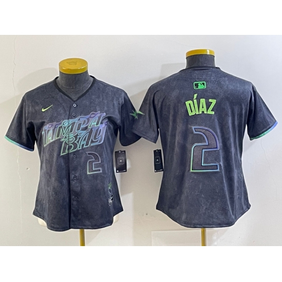 Women's Tampa Bay Rays #2 Yandy Diaz Charcoal 2024 City Connect Player Number Limited Cool Base Jersey - Ujersey