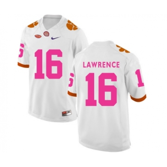 Clemson Tigers 16 Trevor Lawrence White 2018 Breast Cancer Awareness College Football Jersey - Ujersey