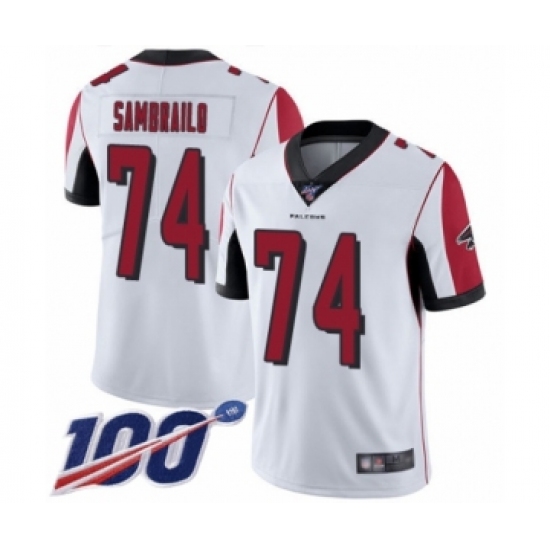 Men's Atlanta Falcons #74 Ty Sambrailo White Vapor Untouchable Limited Player 100th Season Football Jersey - Ujersey