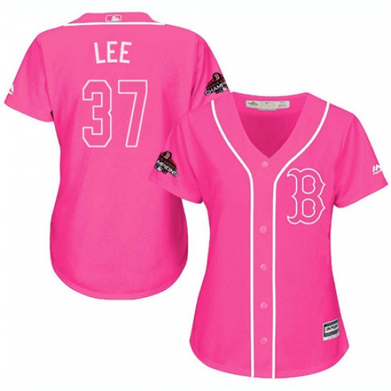 Women's Majestic Boston Red Sox #37 Bill Lee Authentic Pink Fashion 2018 World Series Champions MLB Jersey - Ujersey