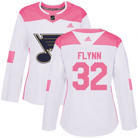 Women's Adidas St. Louis Blues #32 Brian Flynn Authentic White Pink Fashion NHL Jersey - Ujersey