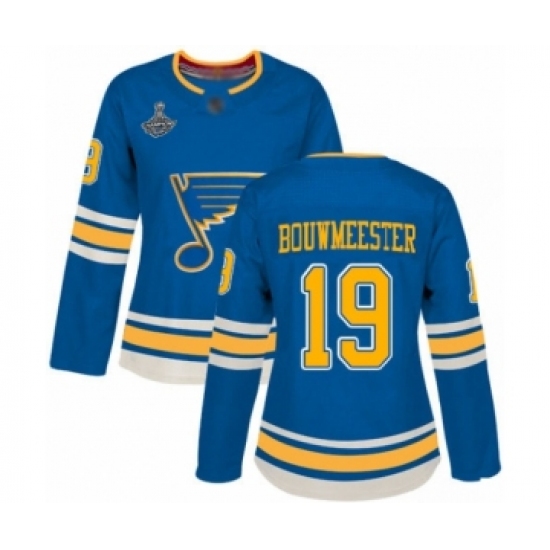 Women's St. Louis Blues #19 Jay Bouwmeester Authentic Navy Blue Alternate 2019 Stanley Cup Champions Hockey Jersey - Ujersey