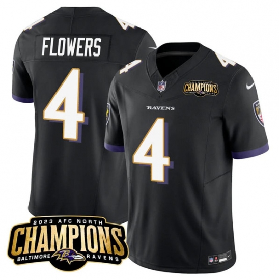Men's Baltimore Ravens #4 Zay Flowers Black 2023 F.U.S.E. AFC North Champions Vapor Limited Football Stitched Jersey - Ujersey