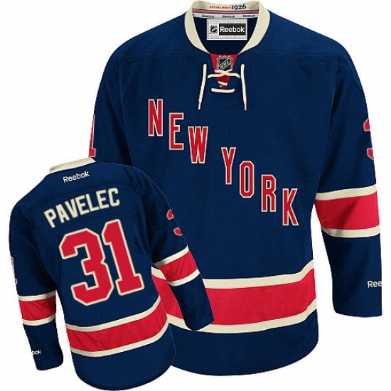 Men's Reebok New York Rangers #31 Ondrej Pavelec Authentic Navy Blue Third NHL Jersey - Ujersey