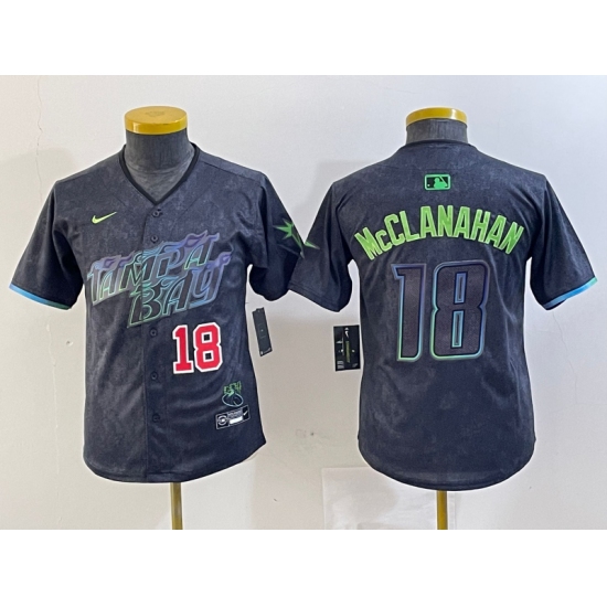 Youth Tampa Bay Rays #18 Shane McClanahan Charcoal 2024 City Connect Player Number Limited Cool Base Jerseys - Ujersey
