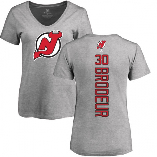 NHL Women's Adidas New Jersey Devils #30 Martin Brodeur Ash Backer T-Shirt - ujerseystore