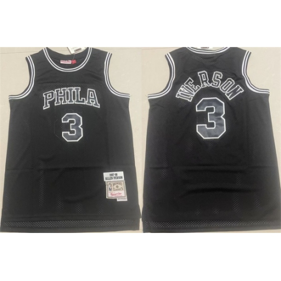 Men's Philadelphia 76ers #3 Allen Iverson Black 1997-98 Throwback Stitched basketball Jersey