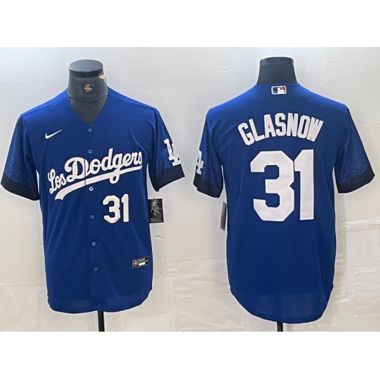 Men's Los Angeles Dodgers #31 Tyler Glasnow Number Blue 2021 City Connect Cool Base Stitched Jerseys - Ujersey